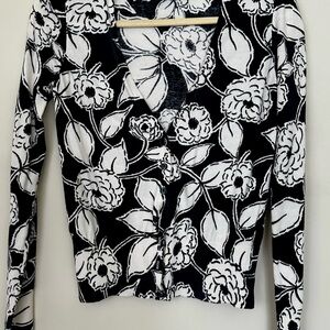 Ann Taylor Black and White Floral Button Down Shirt